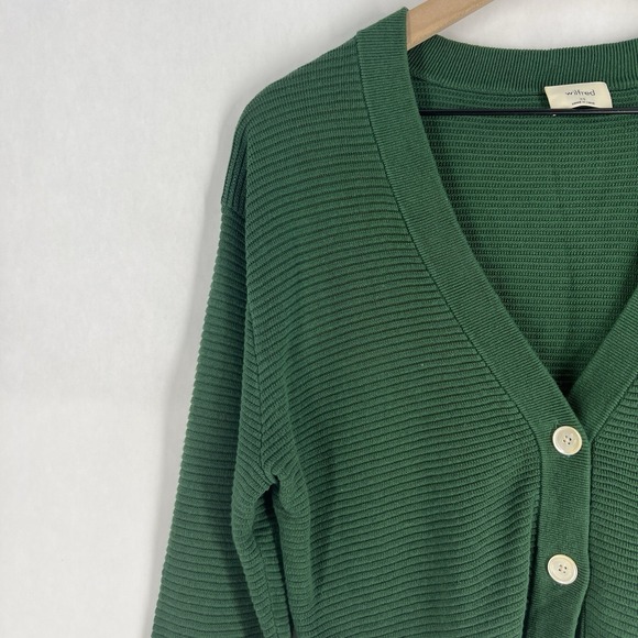 Aritzia Wilfred Womens Light Cropped Cardigan Size XS Green Linen Blend V-Neck - Picture 3 of 13